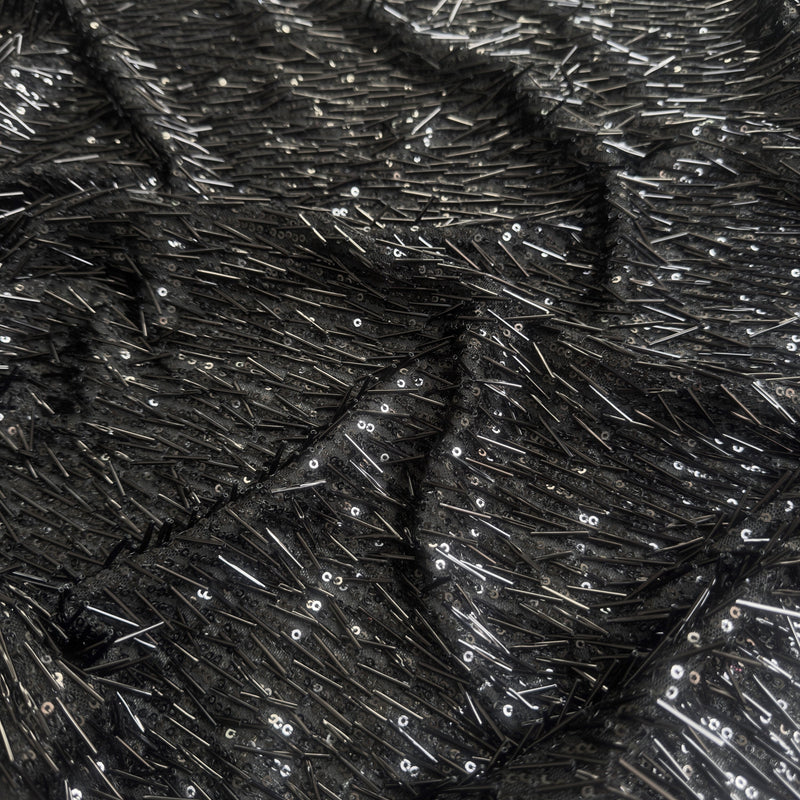 Black Fringe Sequin on Mesh