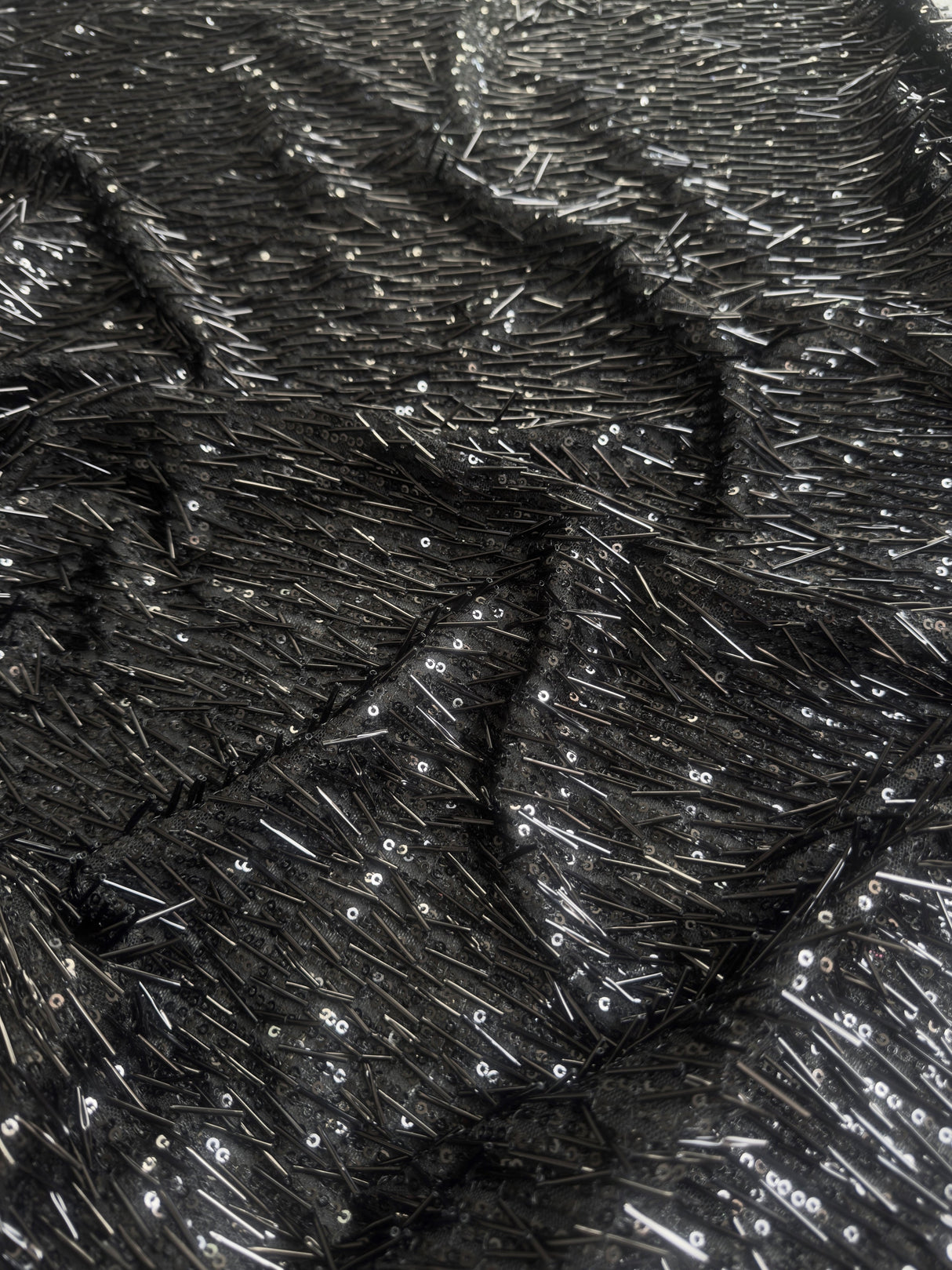 Black Fringe Sequin on Mesh