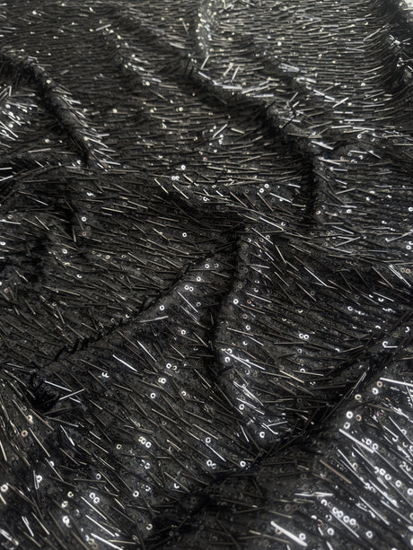 Black Fringe Sequin on Mesh