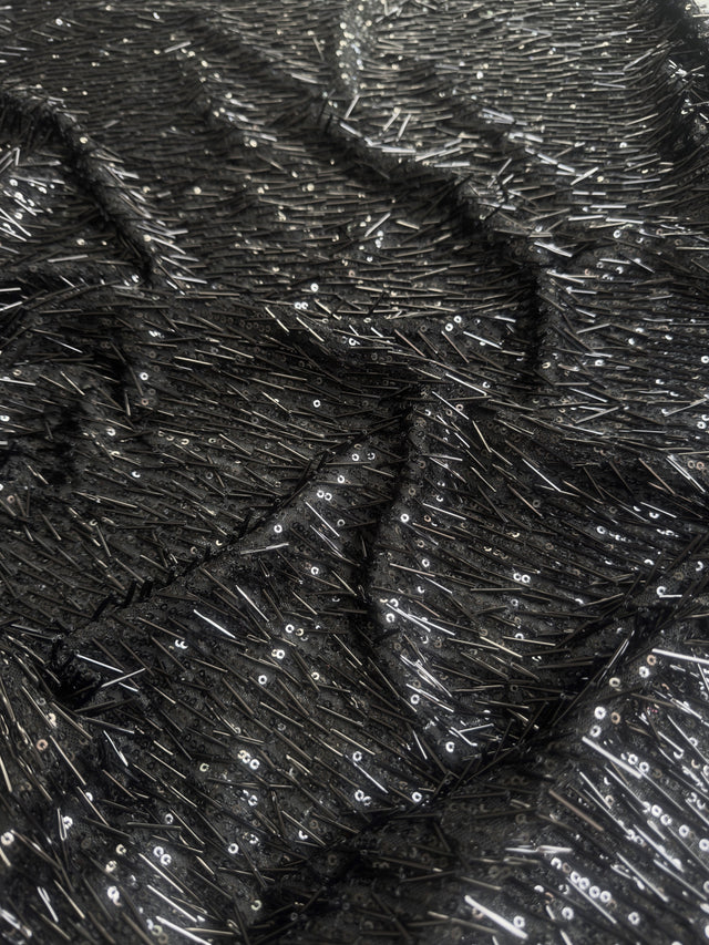 Black Fringe Sequin on Mesh