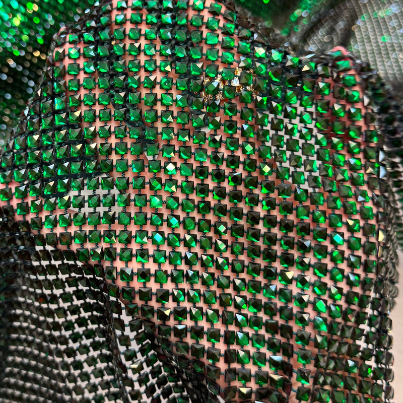 Luxury Rhinestone Mesh Emerald Green