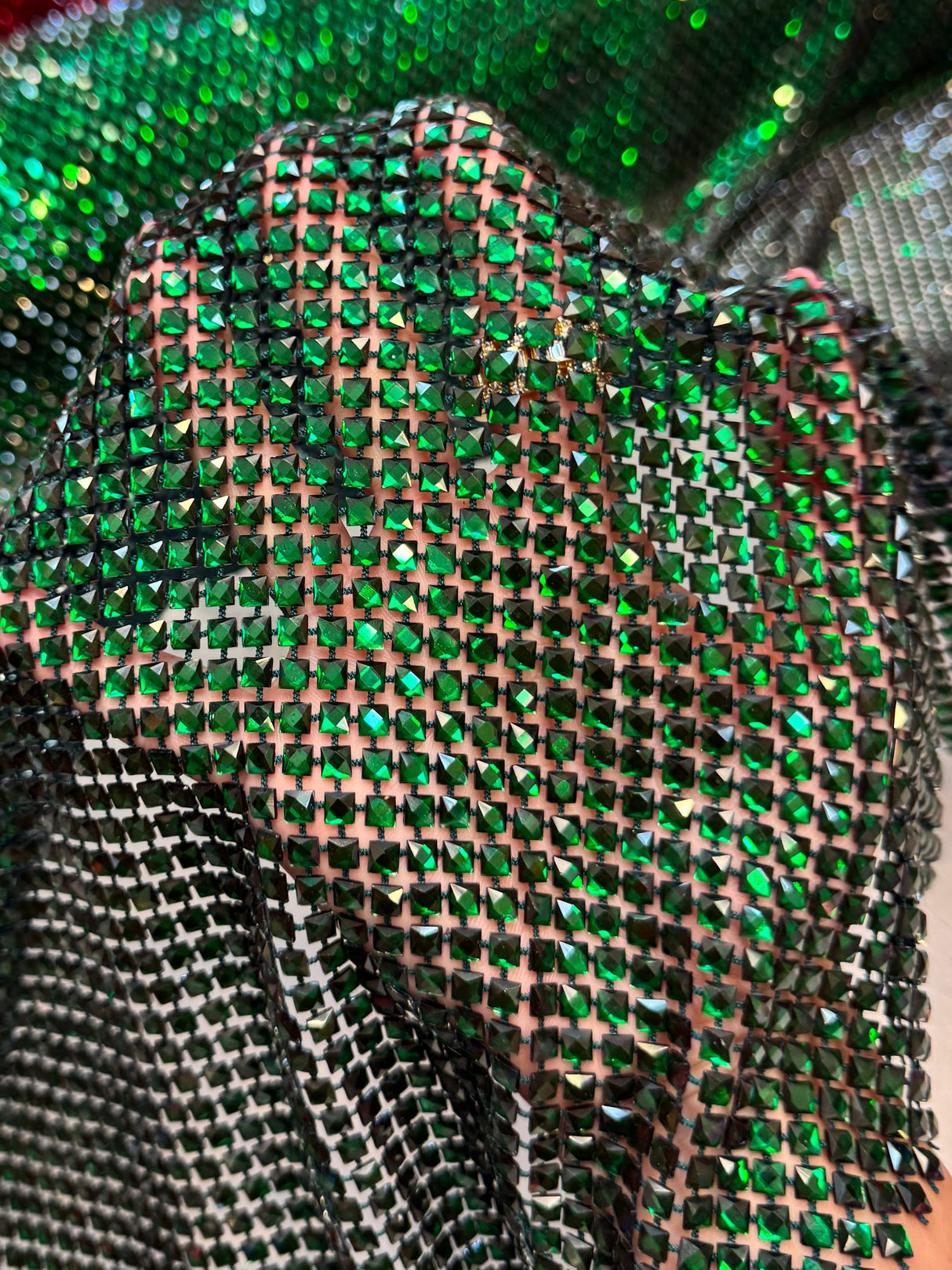 Luxury Rhinestone Mesh Emerald Green