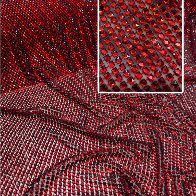 Luxury Rhinestone Mesh Red