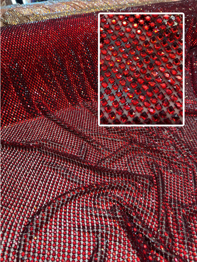 Luxury Rhinestone Mesh Red