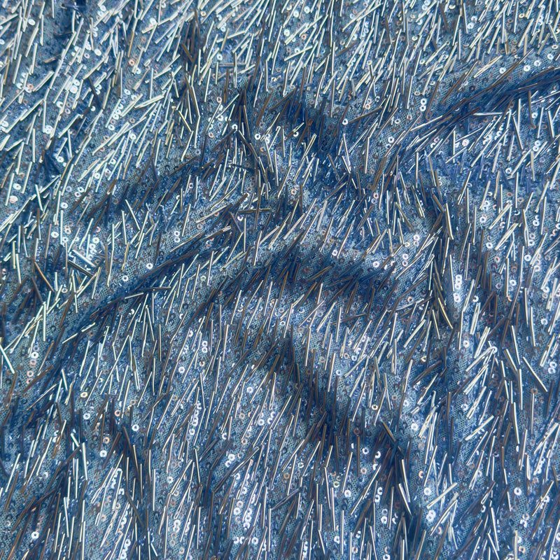 Fringe Sequin on Mesh Sky Blue