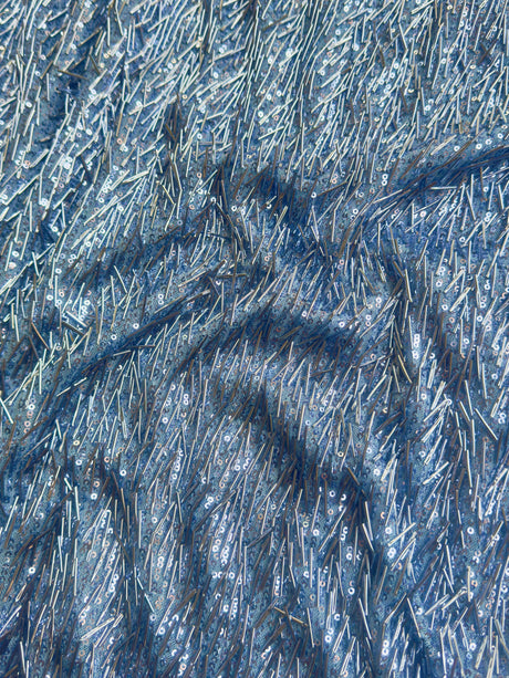 Fringe Sequin on Mesh Sky Blue
