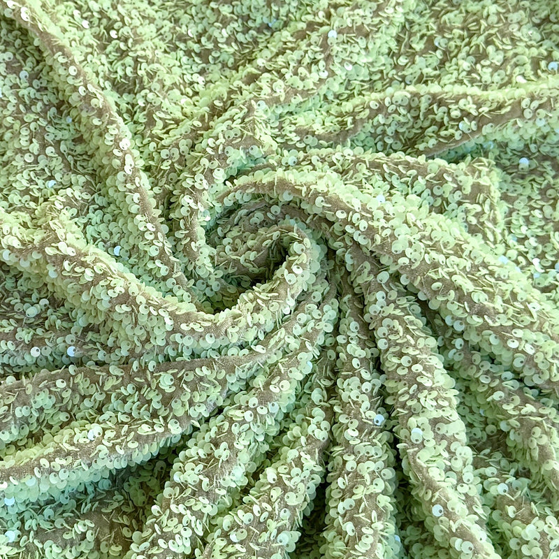 Stretch Sequin on Velvet Pistachio Green