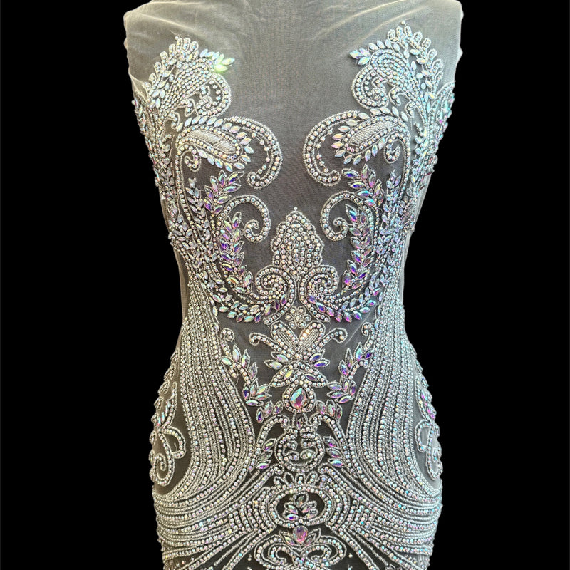 Silver Iridescent Rhinestone Bodice Applique