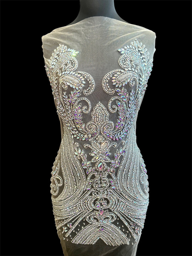 Silver Iridescent Rhinestone Bodice Applique