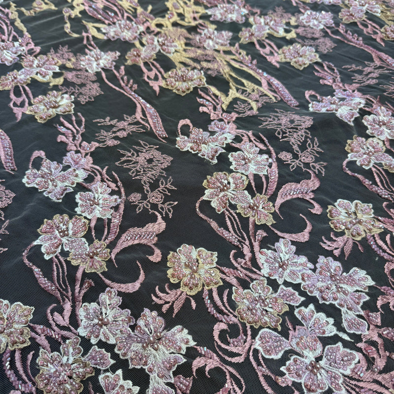 Pearl Beaded Floral Embroidery Lace