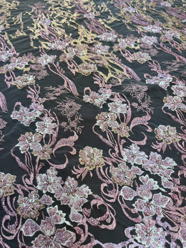 Pearl Beaded Floral Embroidery Lace