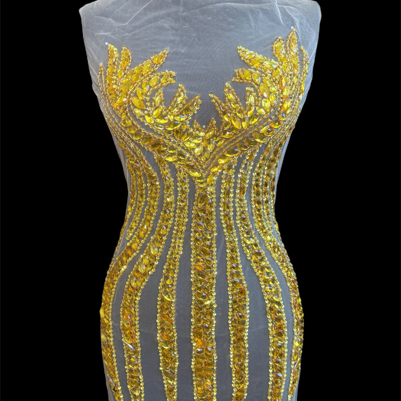 Gold Rhinestone Bodice Applique