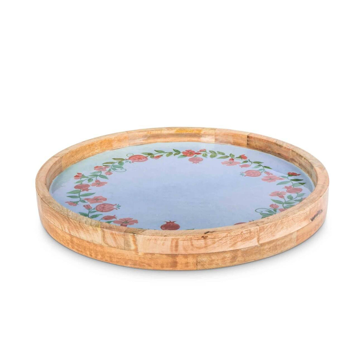 15" Mango Wood Pomegranate Wreath Tray