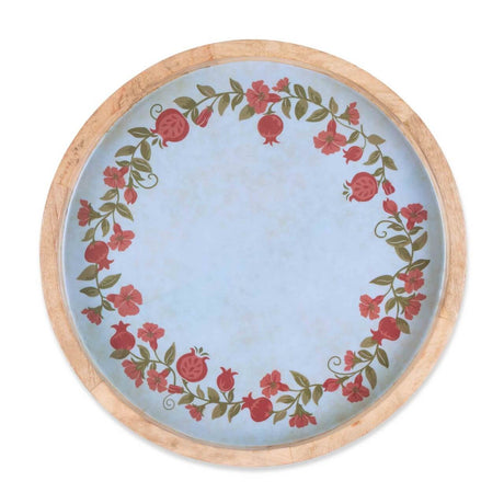 15" Mango Wood Pomegranate Wreath Tray