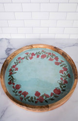 15" Mango Wood Pomegranate Wreath Tray