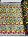 Maria Multi Color Mexican Sarape Floral Design Embroidered Mesh Lace Fabric - Multi Color Floral, Ivory Mesh, 54" Width (1 Yard)