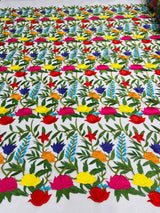 Maria Multi Color Mexican Sarape Floral Design Embroidered Mesh Lace Fabric - Multi Color Floral, Ivory Mesh, 54" Width (1 Yard)