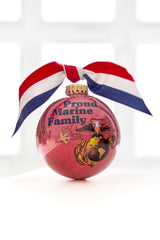 3.25" Red "Proud Marine Family" with Ribbon Glass Ball Ornament