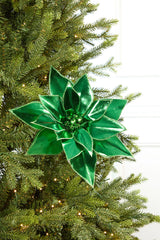 24 Inch Green Retro Poinsettia Stem with Jingle Bells – Vintage Holiday Charm with Festive Sound