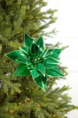 24" Green Retro Poinsettia Stem with Jingle Bells
