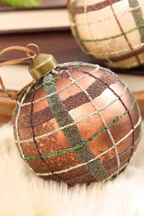 4" Glass Matte Plaid Ball