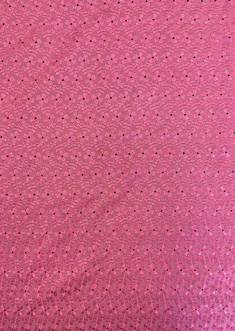 Heavy Eyelet Mauve Polyester Cotton Fabric - Mauve Floral Embroidery, 41"-42" Width