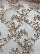 Elena'S Lace Mauve Polyester Fabric - Mauve Corded Mesh Embroidered With Sequins, Double Scalloped Edge, 54" Width (1 Yard)