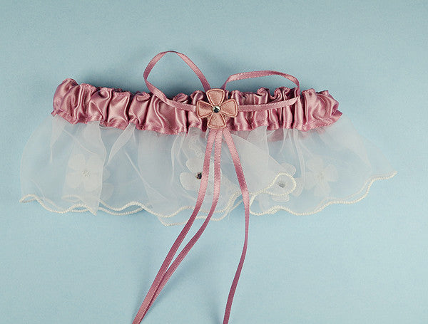 Mauve Satin Bridal Wedding Garter Floral Organza Trim 12 Pack