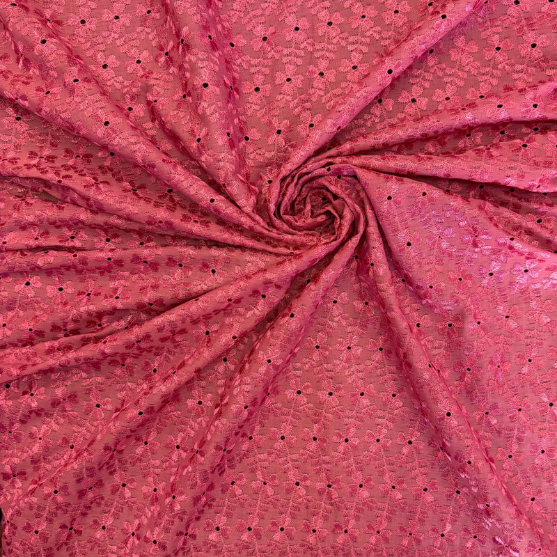 Heavy Eyelet Mauve Polyester Cotton Fabric - Mauve Floral Embroidery, 41"-42" Width