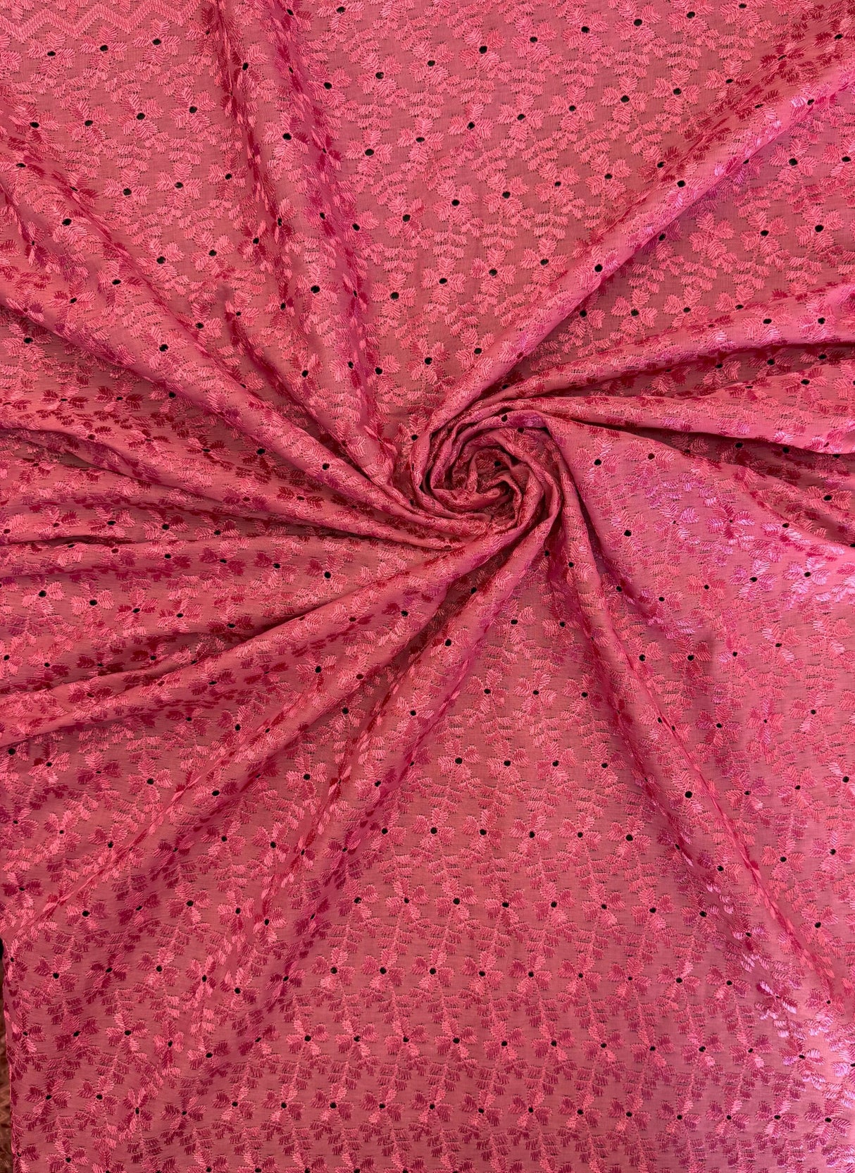 Heavy Eyelet Mauve Polyester Cotton Fabric - Mauve Floral Embroidery, 41"-42" Width