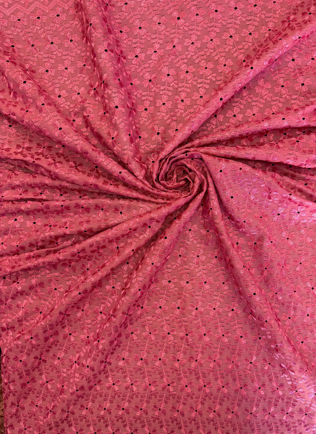 Heavy Eyelet Mauve Polyester Cotton Fabric - Mauve Floral Embroidery, 41"-42" Width