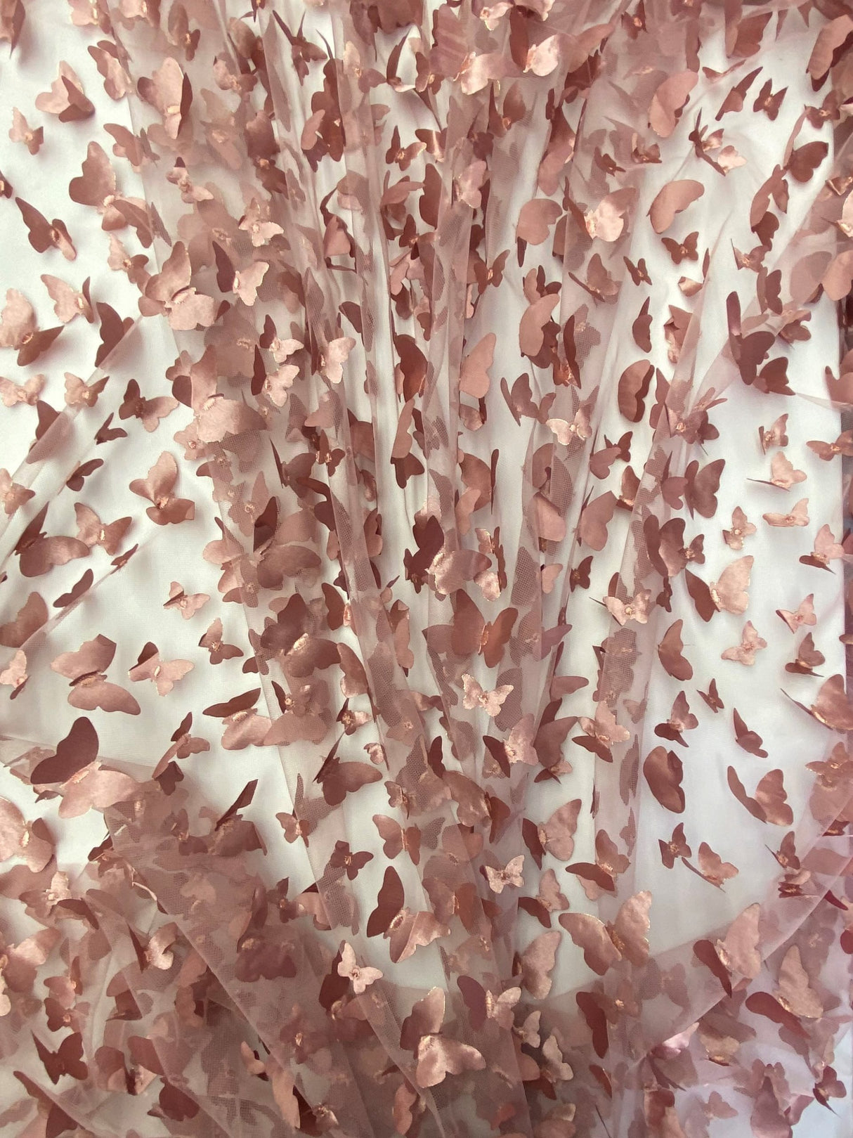 3D Butterflies Mauve 100 Percent Polyester Mesh Fabric - Mauve 3D Butterflies, 54" Width (1 Yard)