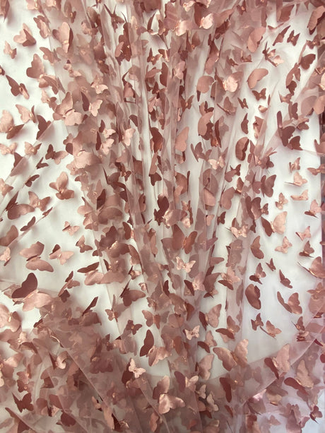3D Butterflies Mauve 100 Percent Polyester Mesh Fabric - Mauve 3D Butterflies, 54" Width (1 Yard)
