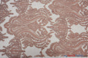 Medallion Bridal Lace Polyester Fabric - Sequins Damask Embroidery, Sheer White, 52" Width (1 Yard)