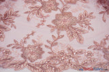 Edith Embroidery Fabric - Two Tone Floral Embroidery, Sheer Tulle, 52" Width, Multiple Colors (1 Yard)