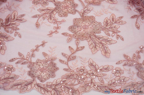 Edith Embroidery Fabric - Two Tone Floral Embroidery, Sheer Tulle, 52" Width, Multiple Colors (1 Yard)