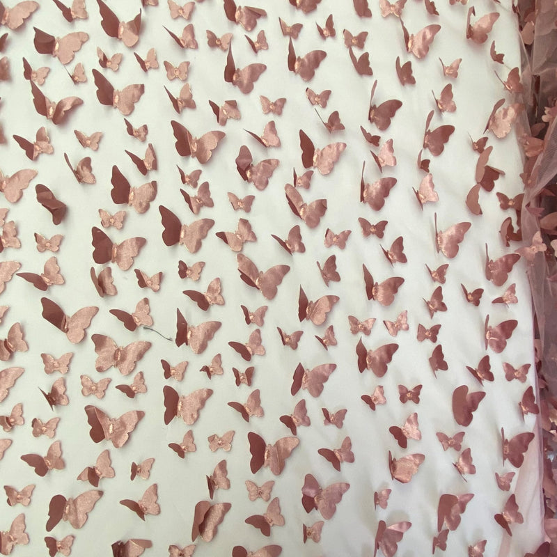 3D Butterflies Mauve 100 Percent Polyester Mesh Fabric - Mauve 3D Butterflies, 54" Width (1 Yard)