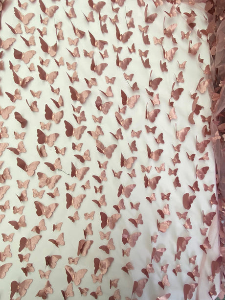 3D Butterflies Mauve 100 Percent Polyester Mesh Fabric - Mauve 3D Butterflies, 54" Width (1 Yard)