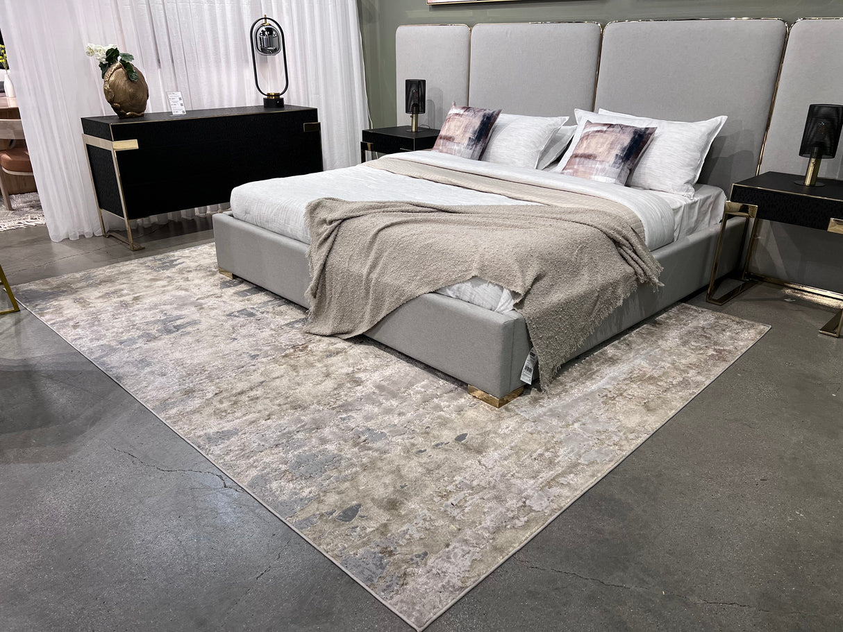 Maximus 185 Polyester Viscose Blend Fabric - Beige/Golden Watercolor Abstract Design, Flat Weave, 7'6" X 10'3" (1 Rug)