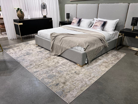Maximus 185 Polyester Viscose Blend Fabric - Beige/Golden Watercolor Abstract Design, Flat Weave, 7'6" X 10'3" (1 Rug)