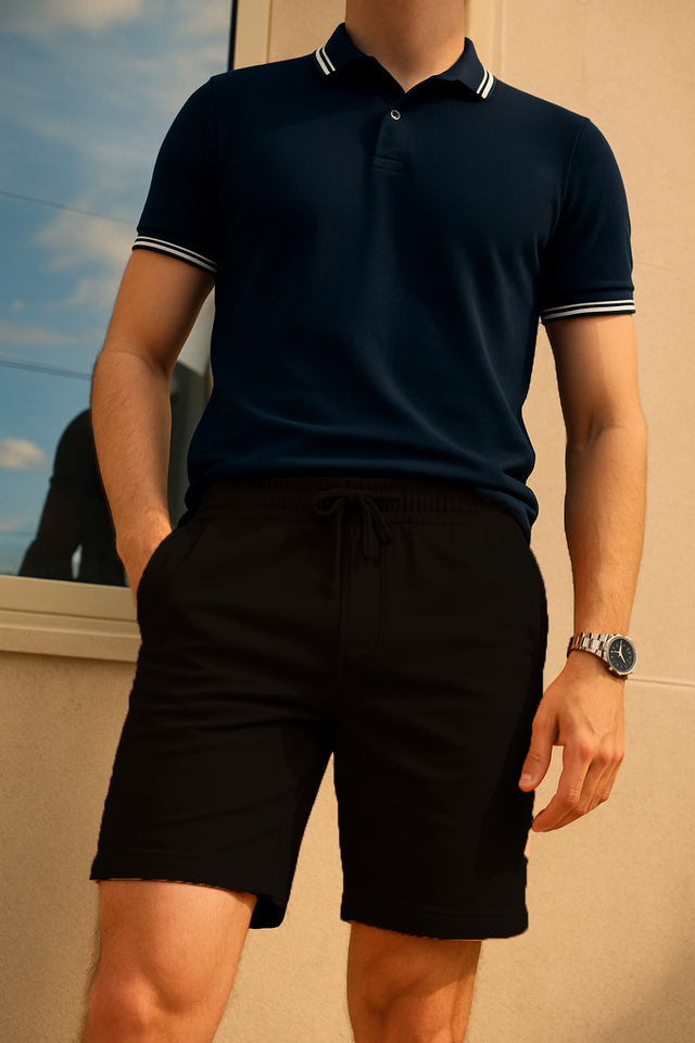 L&B Life 301 Cotton Poly Ring Spun Yarn Fleece Shorts - Black, Ribbed Elastic Flat Waistband, 9 Oz Heavy Weight (1 Unit)