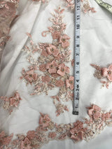 3D Beaded Floral Lace Mesh Fabric