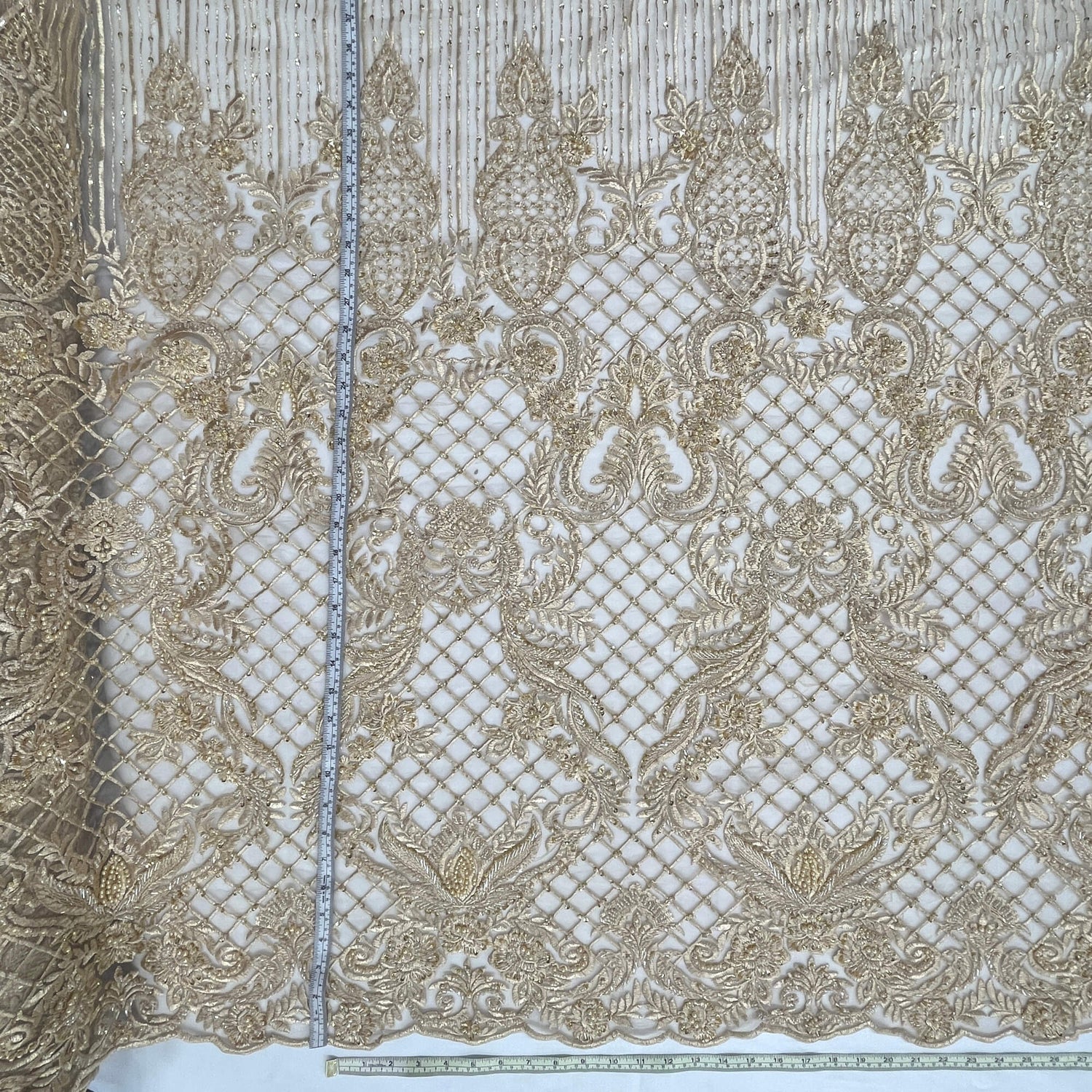 Beaded Lace Fabric on Polyester Net Mesh 52"