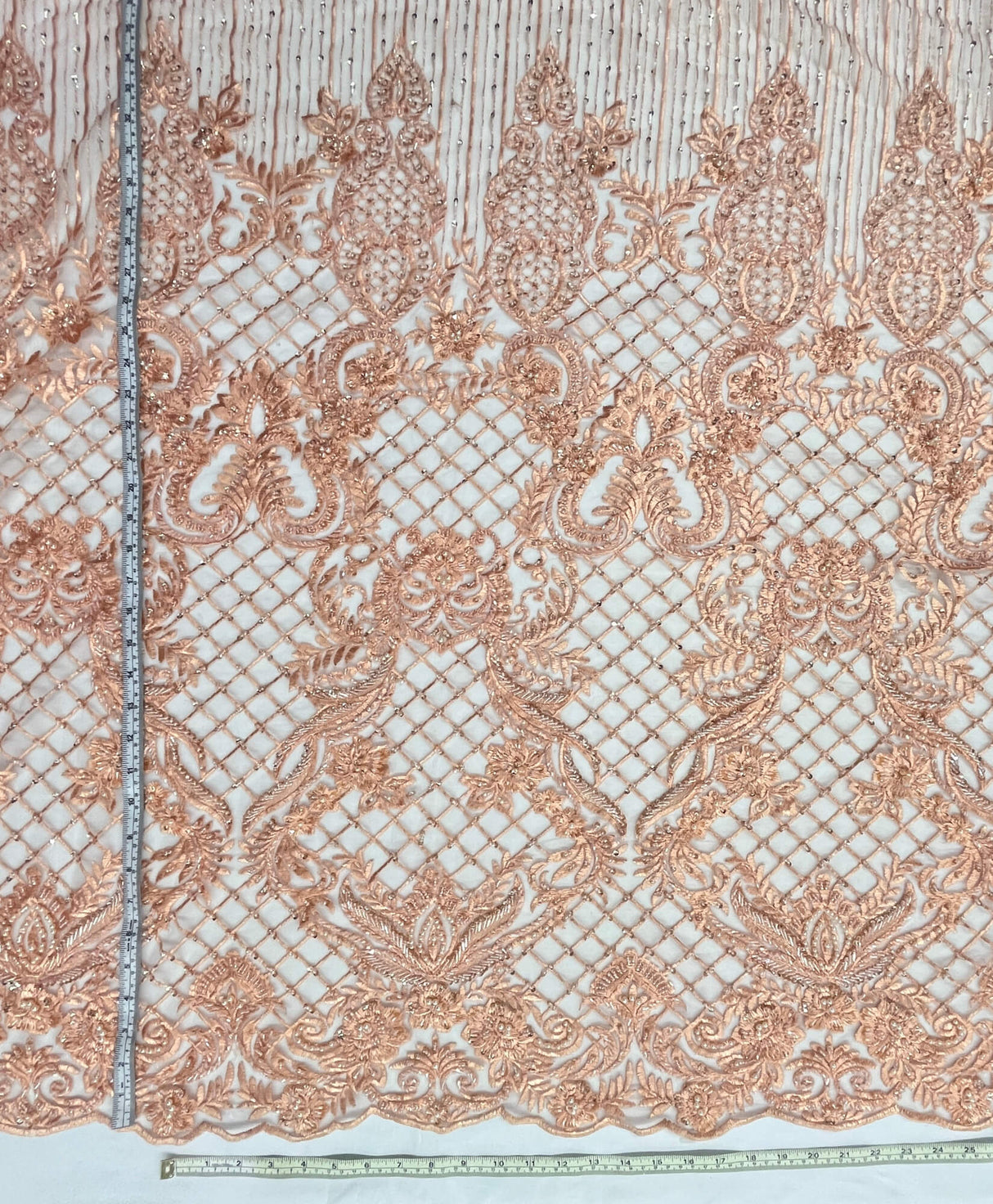 Beaded Lace Fabric on Polyester Net Mesh 52"