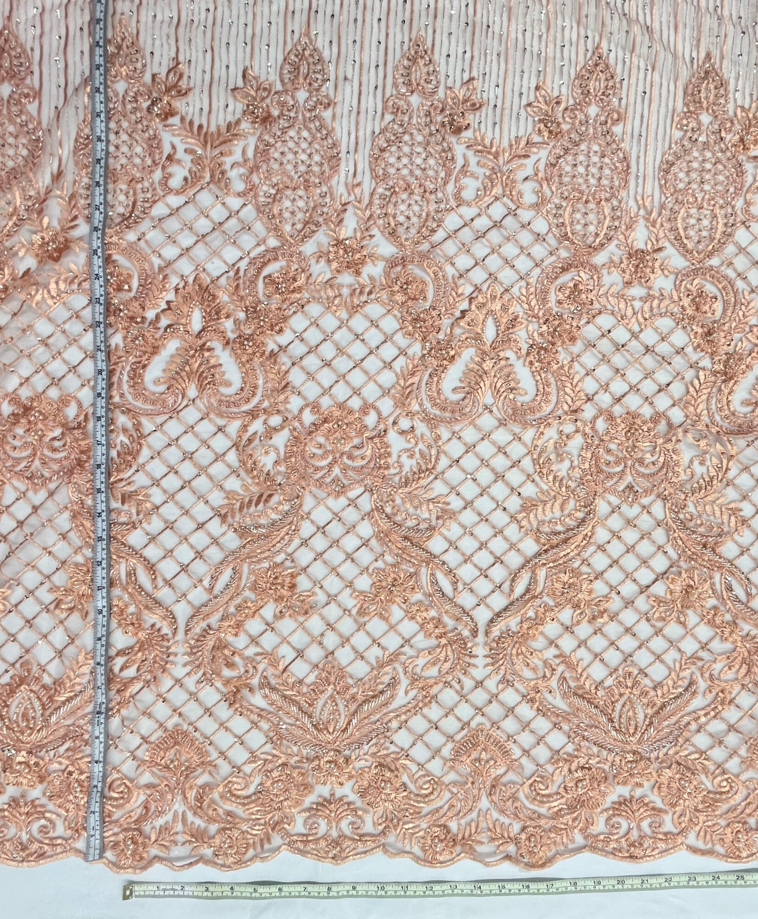Beaded Lace Fabric on Polyester Net Mesh 52"