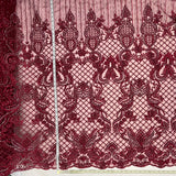 Beaded Lace Fabric on Polyester Net Mesh 52"