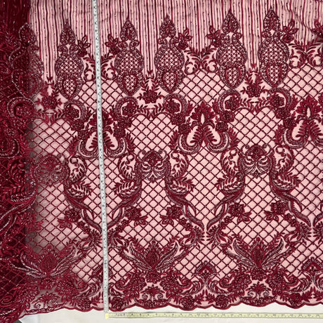 Beaded Lace Fabric on Polyester Net Mesh 52"