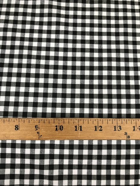 1/4 Black Gingham Checkered Poly Cotton Fabric - Black Gingham, 58/59" Width