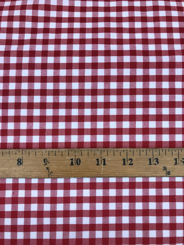 1/4" Burgundy Gingham Checkered Poly Cotton Fabric - Burgundy Gingham Checkered, 58/59" Width