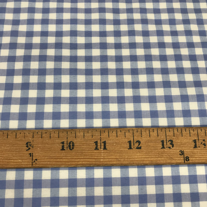 Coppen Blue Gingham Checkered Polyester Cotton Fabric - Blue Gingham Checkered, 58/59" Width (1 Yard)